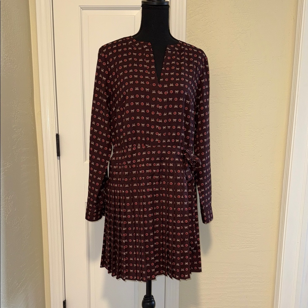 LOFT Burgundy Geometric Long Sleeve Dress